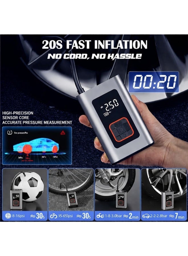 Dunekart Car Portable Air Compressor 150PSI, Automatic Air Pump Rechargeable Battery Power Bank with Digital LCD/LED Flashlight, Electric Tire Inflator for Car/Bicycle/Moto/Ball - Image 4